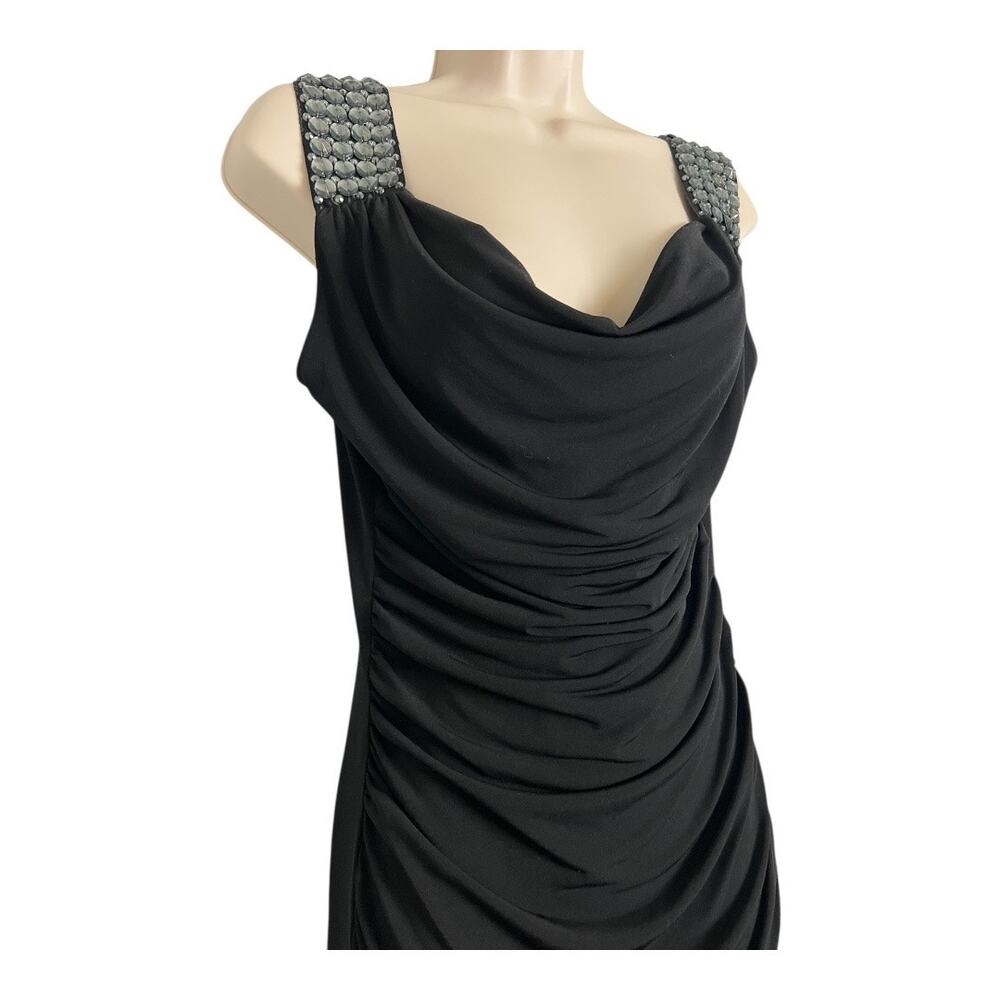 Valerie Bertinelli Dress Women's 6 Black Sleeveless Ruched Beaded Cocktail - Picture 4 of 8